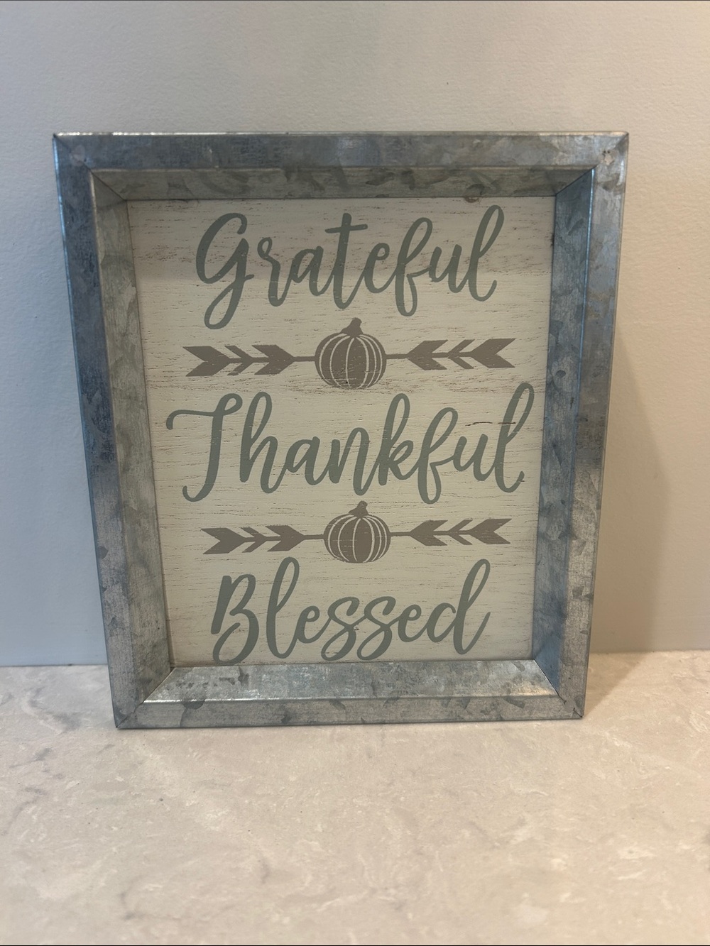 Grateful Thankful Blessed Framed metal Wall Art - Gray